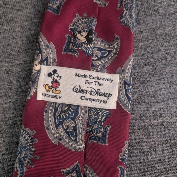 Vintage Disney Silk Tie, Red/Blue Paisley Pattern with Mickey Mouse - Picture 3 of 4
